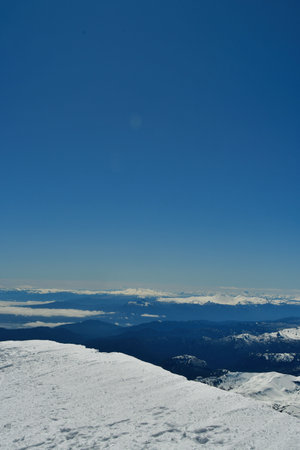 panoramic view from Osorno Vulcan to Puntiagudo peak winter snow clear sky ski. High quality photoの写真素材