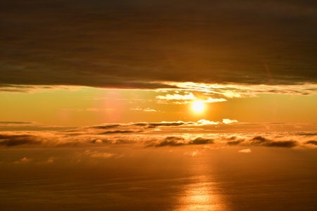 Sunset from Osorno Volcano in winter views colorful orange blue. High quality photoの写真素材