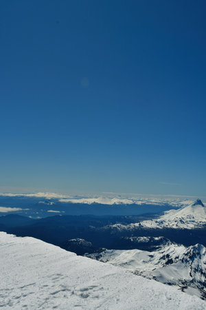 panoramic view from Osorno Vulcan to Puntiagudo peak winter snow clear sky ski. High quality photoの写真素材