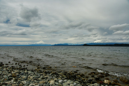 Puerto varas cloudy day lake view Winterの写真素材