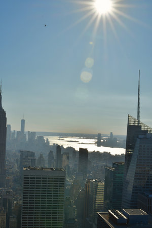 New York City Manhattan from Rockefeller Center sunny day panorama. High quality photoの写真素材