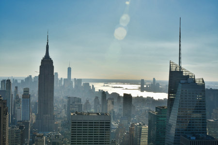 New York City Manhattan from Rockefeller Center sunny day panorama. High quality photo