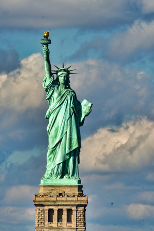 Statue of Liberty New York City sunny day from Staten Island ferry. High quality photoの写真素材