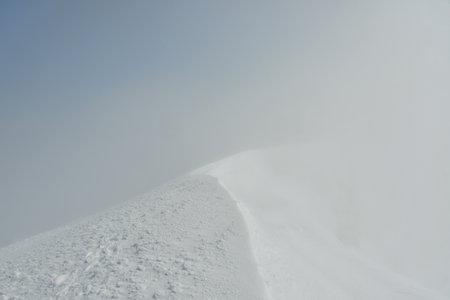 Puyehue summit views in winter white out snow storm wind. High quality photoの写真素材