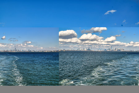 Beautiful Manhattan island in New York city. Aerial New York view from above. High quality photoの写真素材