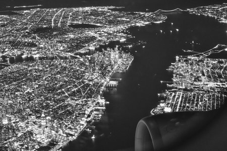 City Lights of New York City at night light painting. High quality photoの写真素材