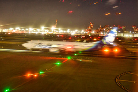 airport new ark new york at night from plane. High quality photoの写真素材