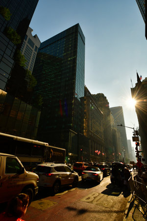 street scene new york city architecture traffic people manhattan. High quality photo