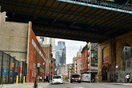 graffiti buildings new york city near china town urban america. High quality photoの写真素材