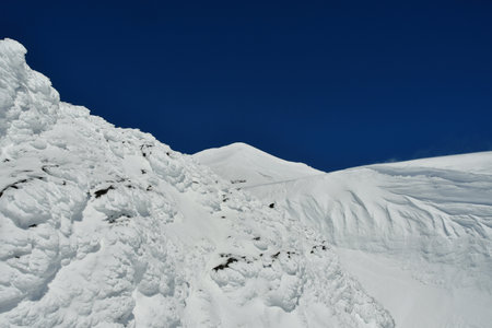 Llaima Vulcano views from ski ascent blue sky snow winter toptouring. High quality photo