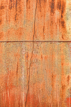 Steel surface rusty colorful red old classic rivet tank ship background. High quality photo