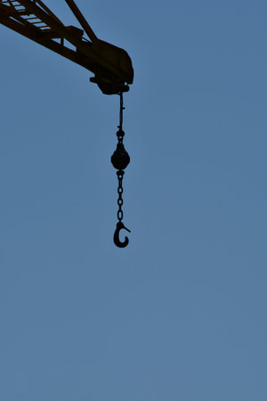 Crane hook blue sky construction heavy transportの写真素材