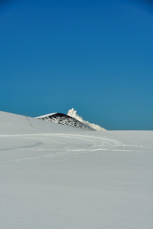 Chile ski panorama top touring mountaineering patagonia volcano snow blue sky background. High quality photoの写真素材