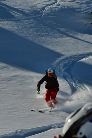 Women ski powder top touring speed fun snow. High quality photoの写真素材