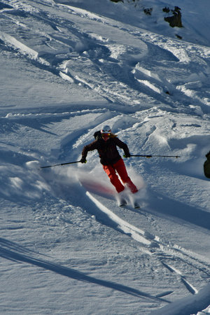 Women ski powder top touring speed fun snow. High quality photoの写真素材