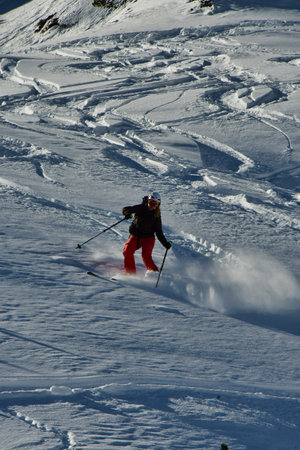 Women ski powder top touring speed fun snow. High quality photoの写真素材