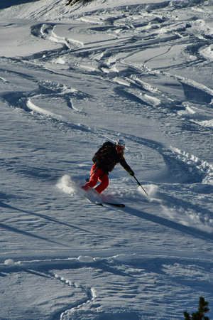 Women ski powder top touring speed fun snow. High quality photoの写真素材