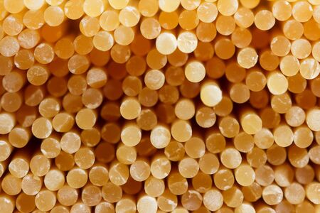 Close-up of the short ends of raw spaghetti
