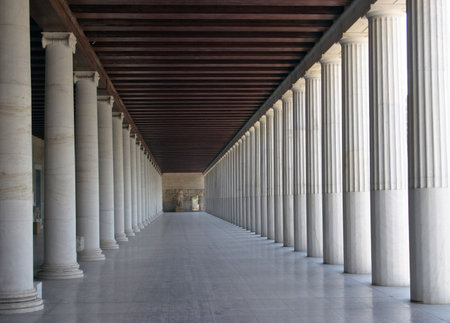 Ancient greek stoa reconstruction - column arcade.の写真素材