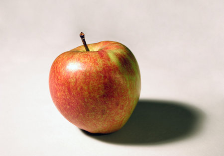 An isolated apple on a white flat surface.