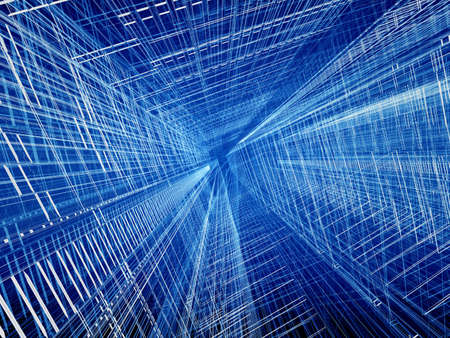 Blue structural wired abstract spatial three dimensional backgroundの写真素材