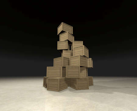 Pyramid of wooden boxes randomly placed on each other - computer generated image
の写真素材