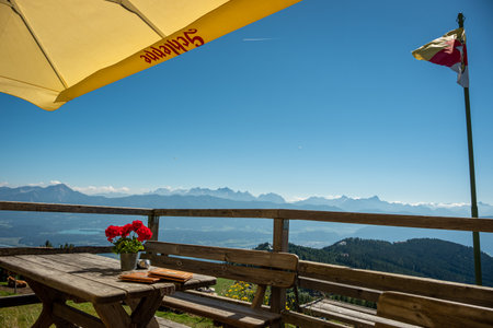 Scenic view of a restaurant in an alpine hutのeditorial素材