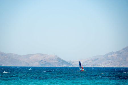 Sailboat in the Aegean Sea north of Kosのeditorial素材