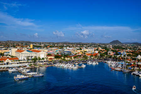A view of the waterfront of Oranjestad capital of Aruba in the Caribbeanの写真素材