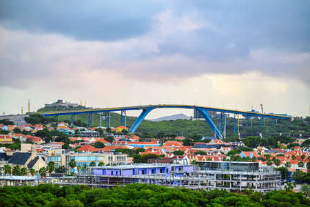 A view of the Queen Juliana Bridge in Willemstad on Curacaoの写真素材