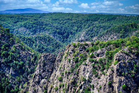 A view of the Rosstrappe in the Harz mountains in good summer weather from the Hexentanzplatzの写真素材