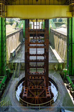 The boat lift in Rothenburg an der Elbe on the Mittelland Canal. A waterway junction near Magdeburgの写真素材