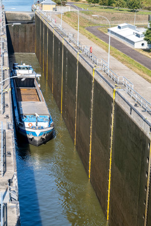 The lock in Rothenburg on the Elbe on the Mittelland Canal. A waterway junction near Magdeburgの写真素材
