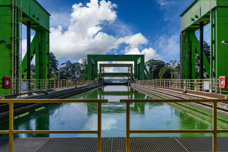 The boat lift in Rothenburg an der Elbe on the Mittelland Canal. A waterway junction near Magdeburgの写真素材