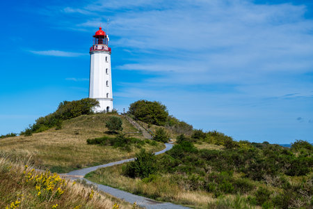 A view of the lighthouse from the island of Hiddensee on the Baltic Seaの写真素材
