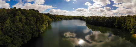 Panorama over the lake on a sunny dayの写真素材