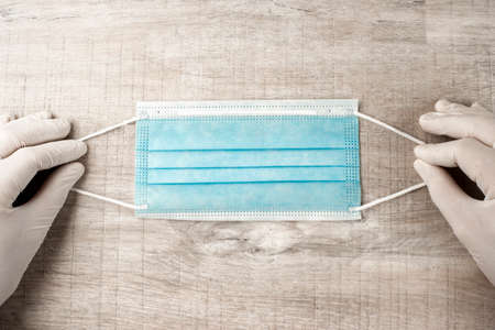 Surgical mask and gloves for batterical protectionの写真素材