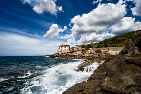 Castle of Boccale with waves and clouds Livorno Italy