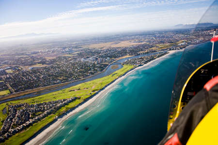 Aerial view of Milnerton Golf Course, Estate, Beach and Lagoon from aircrat, Cape Town, South Africa