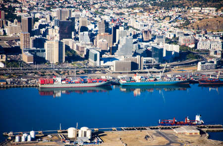 Aerial view of Cape Town foreshore, with harbour, CBD, Bo-Kaap.の写真素材