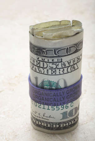 Organically grown label on US one hundred dollar billsの写真素材