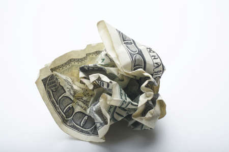 Crumpled up USA one hundred dollar billの写真素材
