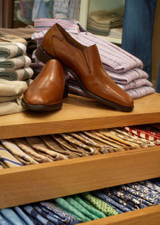 Display of shoes and neckties Display of shoes and neckties