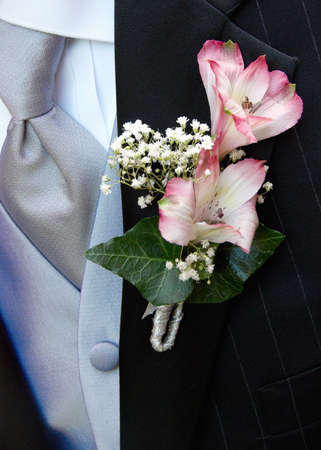 Wedding Boutonniere On Suit Jacket of Groom
