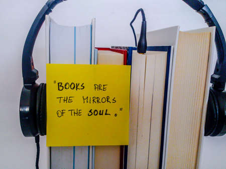 Books with yellow leaf の写真素材