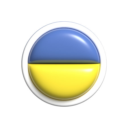3d rendering of a button with the flag of Ukraine on itの写真素材