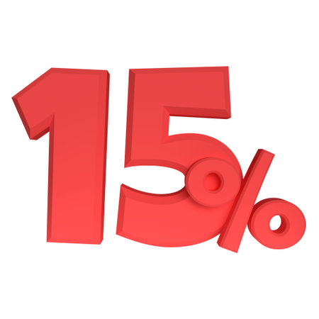 15 percent off. Discount 15 %. 3D illustration on white background.の写真素材