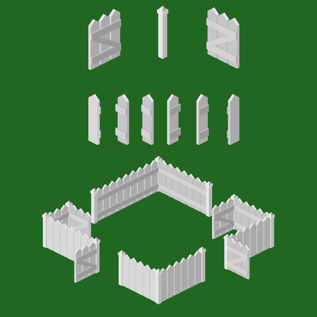 Isometric picket fence building kit.のイラスト素材