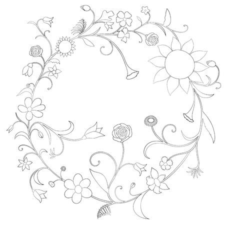 Coloring Page with Flowers and Leaves.のイラスト素材