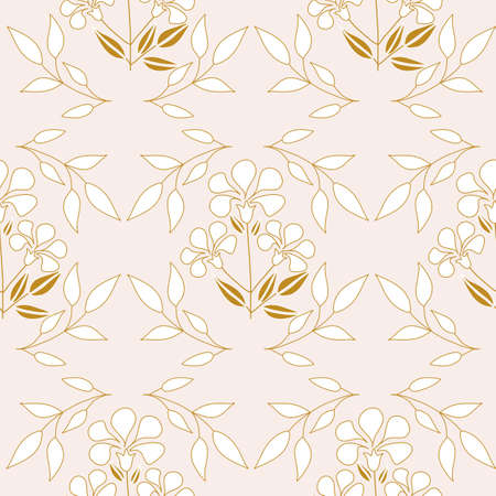 Elegant golden flowers and leaves in a seamless pattern designのイラスト素材